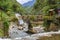 The village Cat Cat in Sapa, Vietnam. Large waterfall in the rainy season