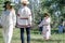 Village Commune, Belarus-July 15, 2018, leading in folk costume,