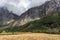 Village countryside in rocky hills. Mountains near Ã…ndalsnes in Norway, scenic