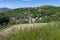 The village of Courzieu in the landscape of the Lyonnais mountains in spring in France