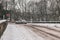 Village covered in snow during Storm Emma, also known as the Beast from the East, and the roads completely white