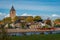 Village of Dalfsen in Province Overijssel, scenery with the church on the banks of river Vecht