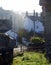 Village, early morning, hazy winter sunlight