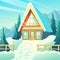 Village house in winter mountains cartoon vector