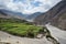 The village of Kagbeni and the Kali Gandaki river in the valley of the Himalayan mountains.