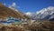 Village Kyanjin Gumba and mountains Tserko Ri, Gangchenpo and Po