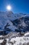 The village of La Grave with La Meije mountain peak in Winter. La Grave, Hautes-Alpes, Ecrins National Park, Alps, France