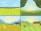 Village landscapes vector illustration farm field and houses agriculture graphic country side