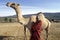 Village life Maasai, portrait of man and dromedary