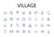 Village line icons collection. Hamlet, Small town, Rural community, Settlement, Countryside, Outpost, Colony vector and