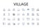 Village line icons collection. Hamlet, Small town, Rural community, Settlement, Countryside, Outpost, Colony vector and