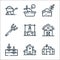 in the village line icons. linear set. quality vector line set such as fruits, cottage, wheat, barn, water well, rake, wheat,