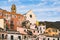 Village of Manarola with houses with colorful facades, typical village of Cinque Terre