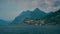 Village Marone with church in the mountain panorama at Lake Iseo, Italy