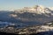 Village of Megeve in the foreground with Aiguilles de Warens in the background, Megeve, Haute-Savoie, Rhone-Alpes, France