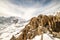 Village on mountain rocks in spiti - Landscape of himalays in winters in india