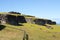 The village of Orongo, a stone village and ceremonial center on the rocky ridge of the Rano Kau crater on Easter Island. Easter