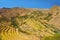 Village of Pisac and inca agricultural terraces. Cusco, Peru