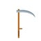 Village scythe. Wooden tool with blade. Mowing grass. Symbol of the rural harvest