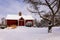 The village of Stanbrige-East, in the Eastern Townships, an old wooden barn painted red