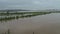 Village, trees and submerged in flood due heavy rain causing heavy water flow