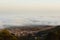 Village under the clouds, top view