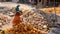 Villagers shucking corn in rural Cambodia