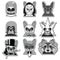 Villains Anti Heroes French Bulldogs icons label style in black , white and gray