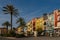 Villajoyosa multicolored houses and palms, Spain