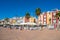 Villajoyosa, Spain - October 17, 2019: Colorful houses in coastal village of Villajoyosa, Alicante, Spain