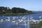 Villarrica, one of the most active volcanoes in Chile, seen from Pucon.with boat marina with luxurious architecture.may 2016