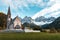 Villnoess, Funes Valley, Autumn, Trentino, Italy. Landmark church