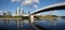 The Vilnius city walking bridge with skyscrapers