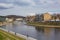 VILNIUS, LITHUANIA - April 11, 2019 : View from the Mindaugas bridge on river