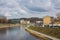 VILNIUS, LITHUANIA - April 11, 2019 : View from the Mindaugas bridge on river