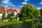 VILNIUS, LITHUANIA - AUGUST 11, 2016: Vilnele river flowing past Uzupis district, a neighborhood in Vilnius, located in Vilnius` o