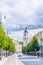 VILNIUS, LITHUANIA, AUGUST 14, 2016: Gedimino prospektas (Gediminas Avenue) street with the cathedral at the end