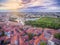 Vilnius Old Town with Beautiful Sunset and Cityscape. Cathedral, Gediminas Castle and Beautiful Sky in Background. Capital of Lith