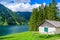 Vilsalpsee Vilsalp Lake at Tannheimer Tal, beautiful mountain scenery in Alps of Austria