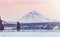 Vilyuchinsky volcano and avacha bay in winter on kamchatka peninsula