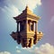 Vimana floating in sky. Ancient flying palaces described in ancient Hindu texts. Generative AI Image