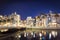 Vina del Mar skyline at Estero River with Brunet Castle at night - Vina del Mar, Chile