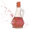 Vinegar bottle with cork and splashes of vinegar balsamic sauce.