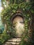 Vines Growing on a Rounded Hobbit Home with an Open Fairy Palace