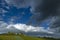 Vineyard with dark clouds in autumn