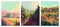 Vineyard farm village landscape flat colors posters.