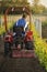 Vineyard and farmer in tractor