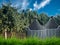 Vineyard field with demijohns of wine vineyard field with demijohns of wine