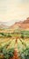 Vineyard Landscape: Watercolor Painting Of Charming Winery And Lush Grapevines