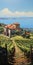 Vineyard And Stone House: A Panoramic Island Painting In The Style Of Dalhart Windberg